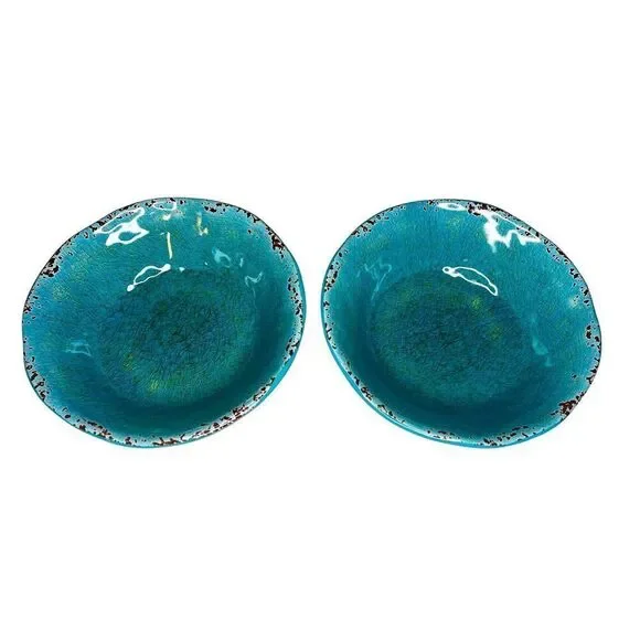 Set of 2 Pier 1 Imports Carmelo Collection Turquoise Melamine Bowls NWT NOS