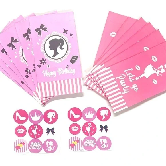 Barbie Pink gift Bags with Stickers 12 bags