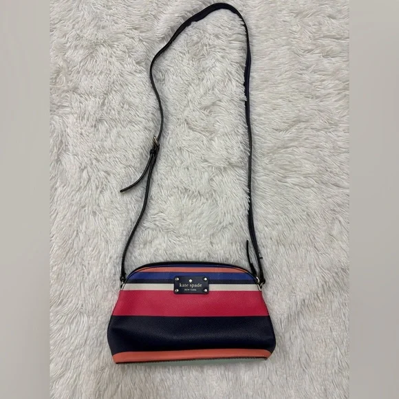 Kate Spade Navy and Pink Striped Crossbody Bag