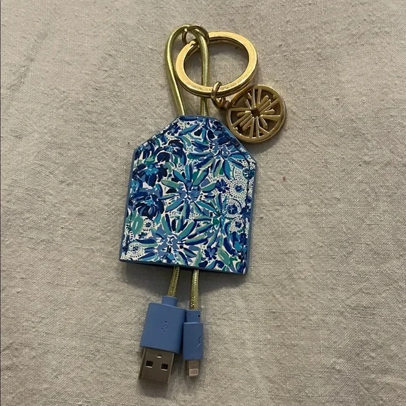 Lilly Pulitzer Floral Blue USB Charging Cable Keychain