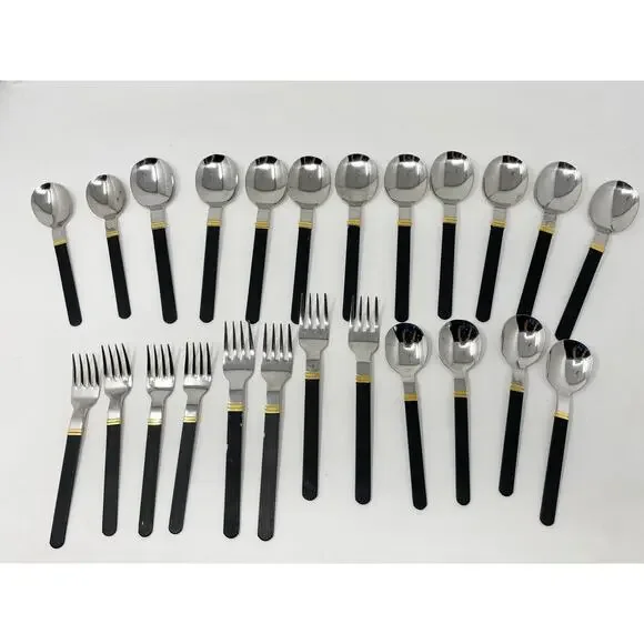 Vintage Sasaki Vignelli Japan Rigadin Matte Black Flatware Mixed Lot of 24