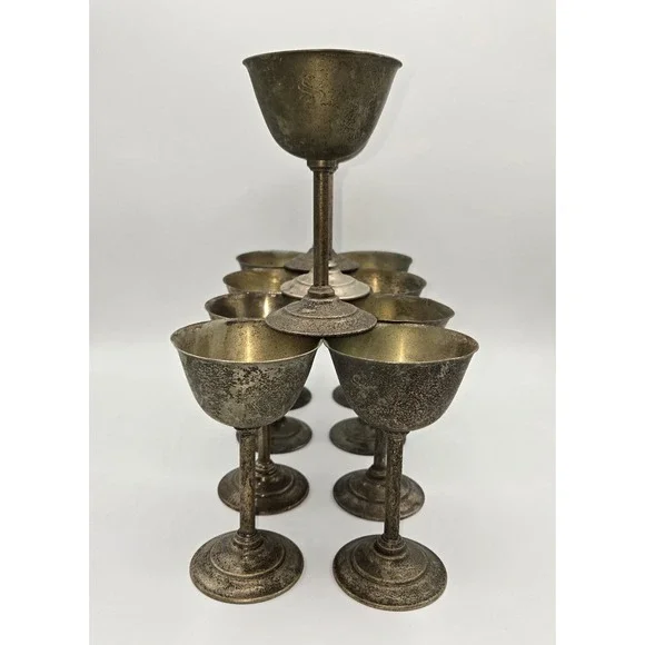 Antique‎ British Sheffield Electro-Plated Nickel Silver Goblet Set of 11 4-7/8