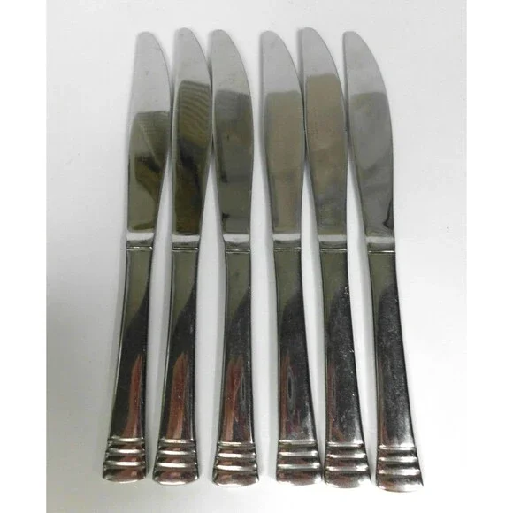 Cambridge Codie Stainless Flatware Dinner Knives Knife 8.5 Inch Ribbed Lot of 6