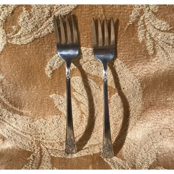 Vintage 1954 International Silver Mountain Rose Salad Fork Set of Two WM Rogers