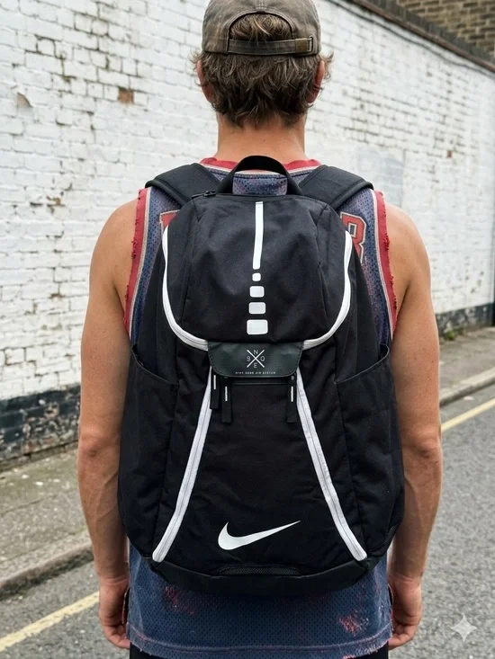Nike Backpack Elite Hoops Black Stripes Basketball Travel Gym Bag Quad Zip