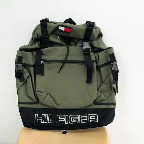 Tommy Hilfiger Unisex Vintage Y2K 90s Army Olive Green Hiking Backpack