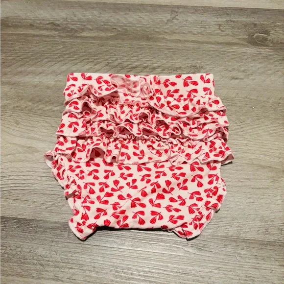 Posh Peanut Baby Ruffle Bummies Bloomers - Pink Red Leaf Print 12-18 Months