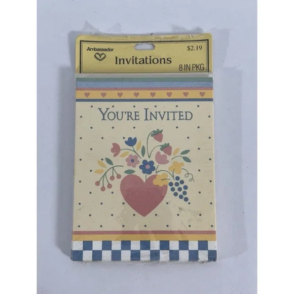 VTG NOS Hallmark Invitation Note Cards Cottage Core Hearts Floral 1980s