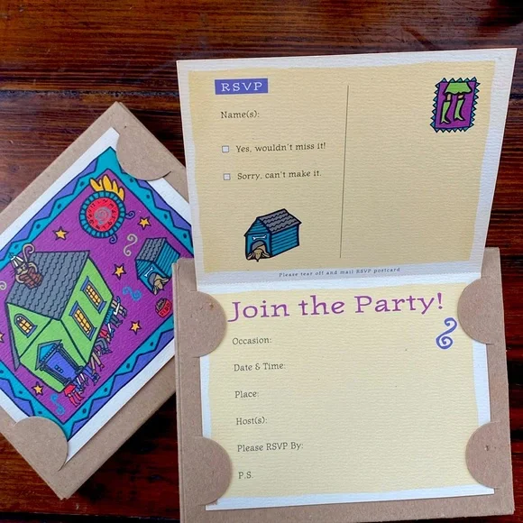 VTG Party Invitations Set of Two So fun - detachable postcard RSVP - Yaza 90s