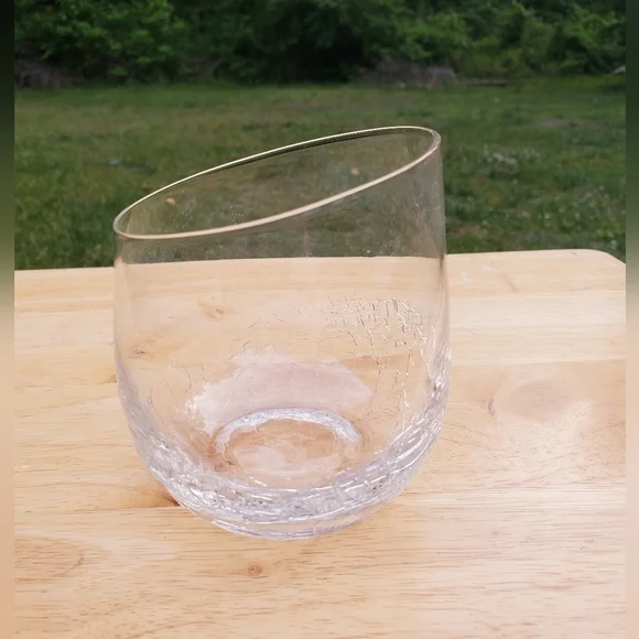 Pier 1 Angled Rim Crackle Stemless Blown clear Glass Cup‎