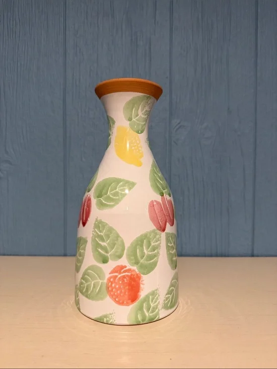 Pier 1 Imports Vintage Ceramic Fruit & Leaf Wine Carafe or Vase - Like New