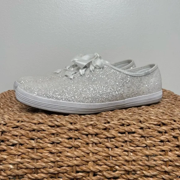 Keds x Kate Spade Glitter Sneakers Womens 9.5 White Bridal Lace Up