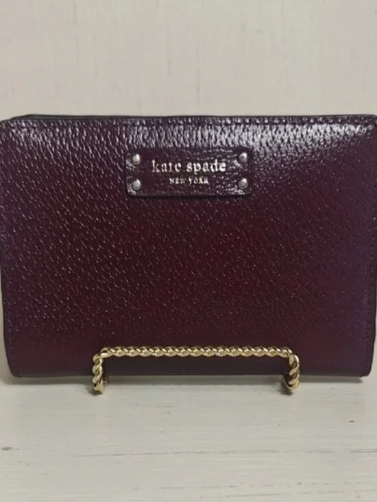 kate spade Wallet Medium Bifold Burgundy Pebble Leather