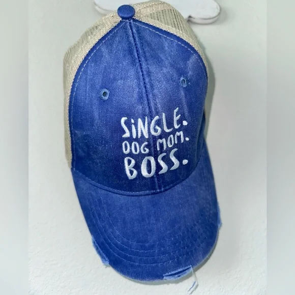 Blue Dog Mom Distressed Trucker Hat