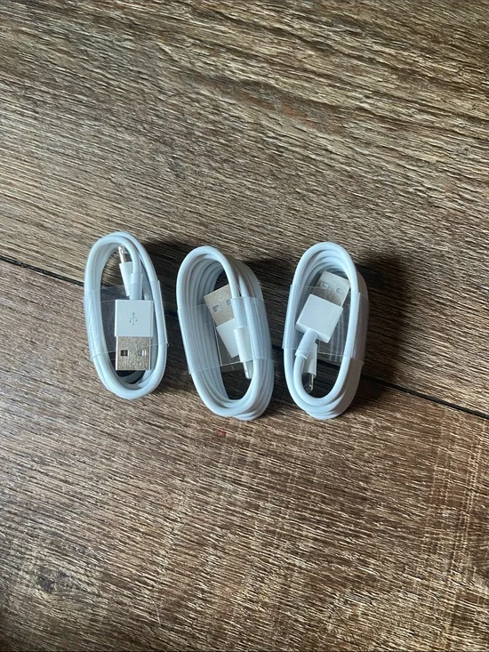 White USB Charging Cables for Cell Phones - 3 Pack