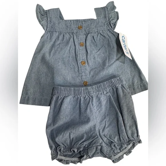Carter's Blue Denim Buttoned Diaper Cover Set