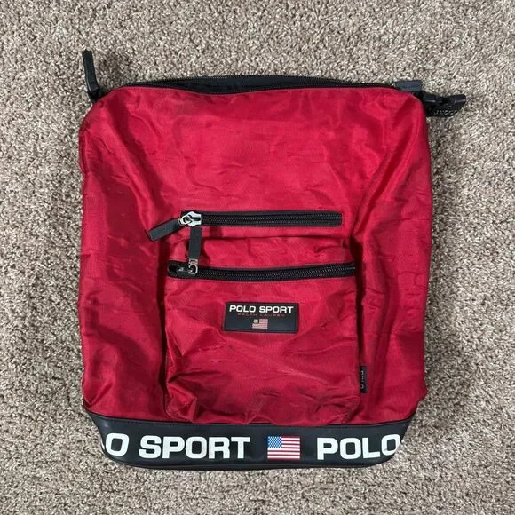Vintage Ralph Lauren Polo Sport Bag Zip Backpack Red Black
