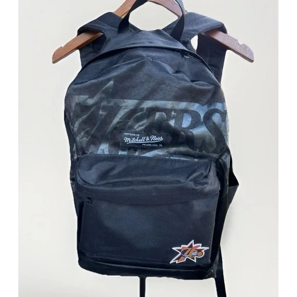 76ers Team Backpack Mitchell And Ness Black Philadelphia Sixers Logo Bag