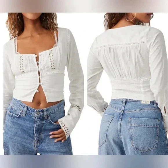 Free People‎ Joi eyelet cropped top white size XS