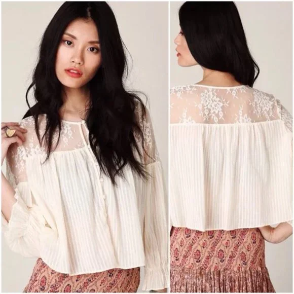 FREE PEOPLE Elysium Ivory Lace Crop Top EUC sz Lg
