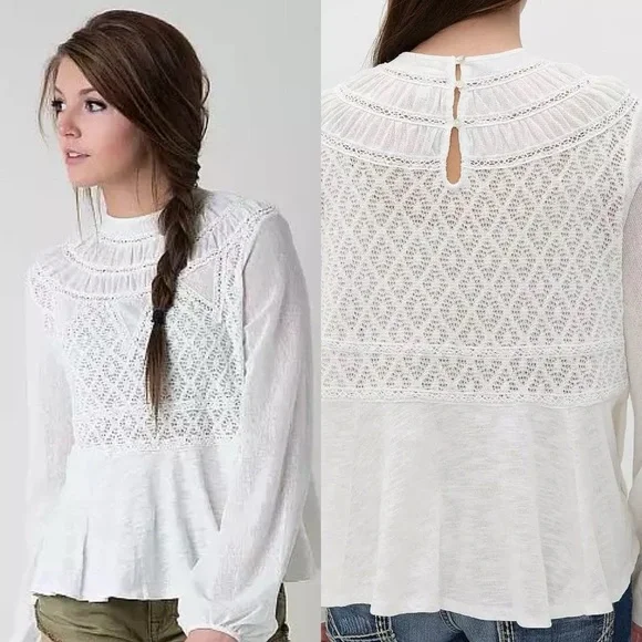 Free People | NWT Long Sleeve Pieced Top in Ivory Small