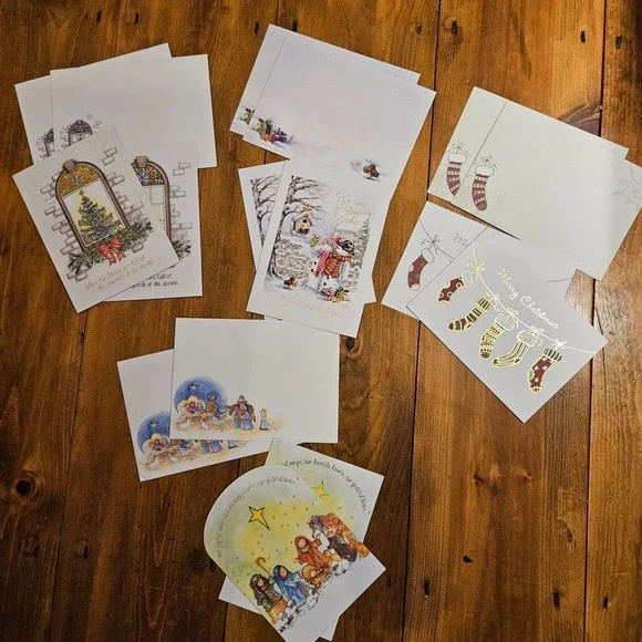 Vintage Christmas Greeting Card Lot (8) Religious Nativity Glitter w/ Envelopes