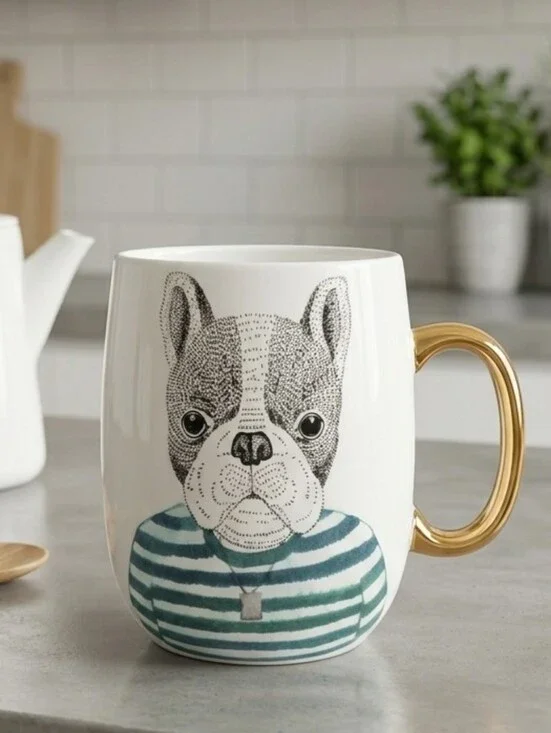 Pier 1 French Bulldog Mug Gold Handle