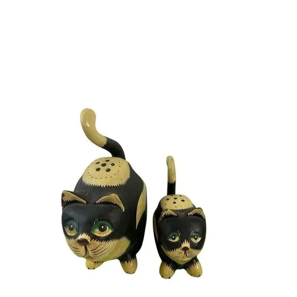 Pier one 1 wooden 2 cats figurines (some peeling) black White‎