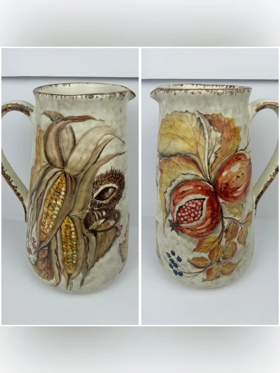 Pier 1 Imports Italian Earthenware Harvest Pitcher Autumn Corn Pomegranate