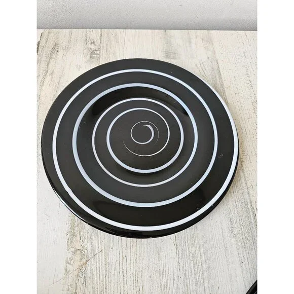Pier 1 swirl black plate‎ art white unique retired
