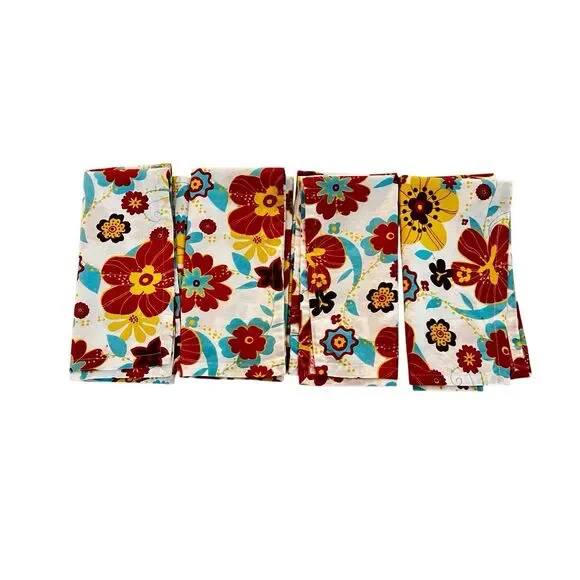Pier 1 Imports 100% Cotton Napkins Tropical Floral Print Colorful Set of 4 NWT