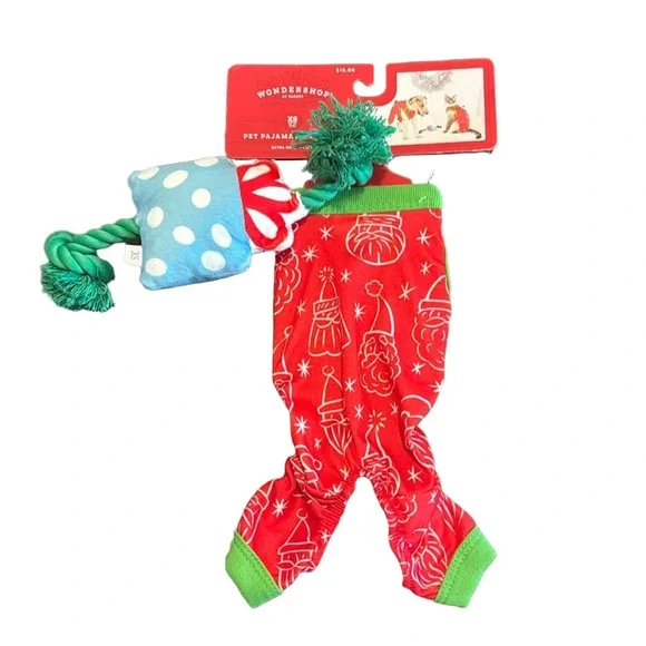 3/$20 Wonder Shop Pet Holiday Pajamas & Toy Set XS Fits Up To 10LBS