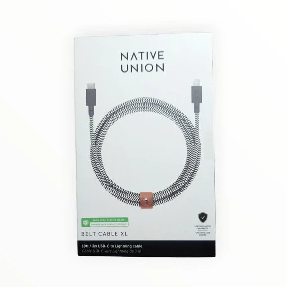 K5-O Native Union Belt‎ XL 10ft USB-C to Lighting Charging Cable - Zebra