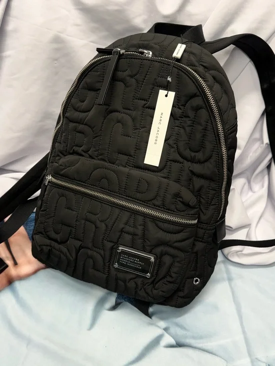 (new+tag) Marc Jacobs Black Quilted Logo Nylon Backpack size 15x11 inch