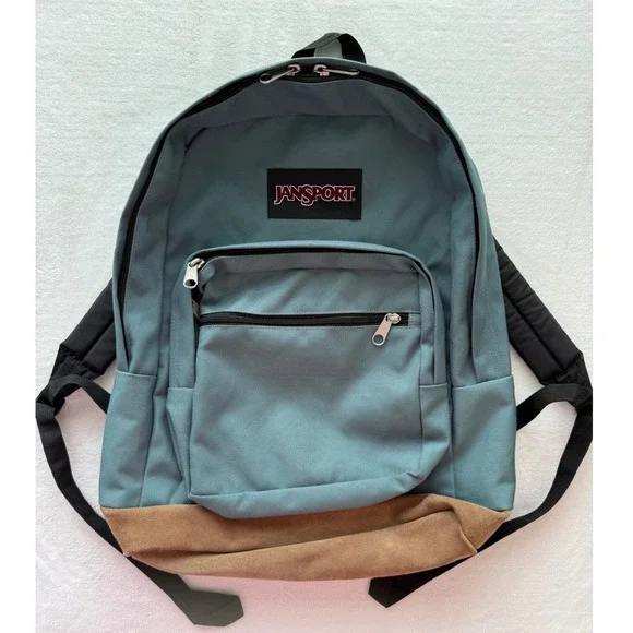 JanSport Original Backpack Leather Suede Bottom Teal Blue Green School College