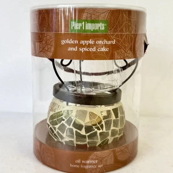 NIB Pier 1 Imports Spiced Cake & Golden Apple Orchard ‎ Oil & Warmer NEW Set
