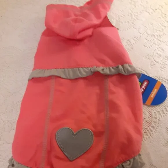 Top Paw (M) Pink w/Grey Trim Reflective Dog Suit. w/Hood. Fits Dogs 14