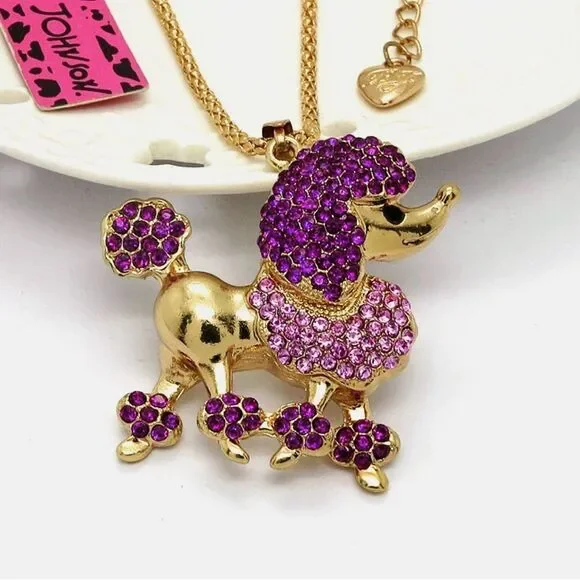 💜 Betsey Johnson Glamorous Purple and Gold Poodle Pendant Necklace 💜
