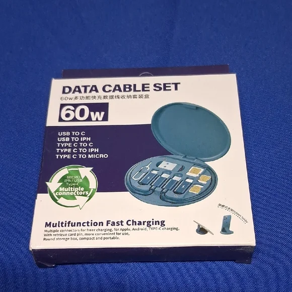 60W Travel Charger Set – 6-in-1 Multi USB Cable Kit with Case | Type-C, Micro US