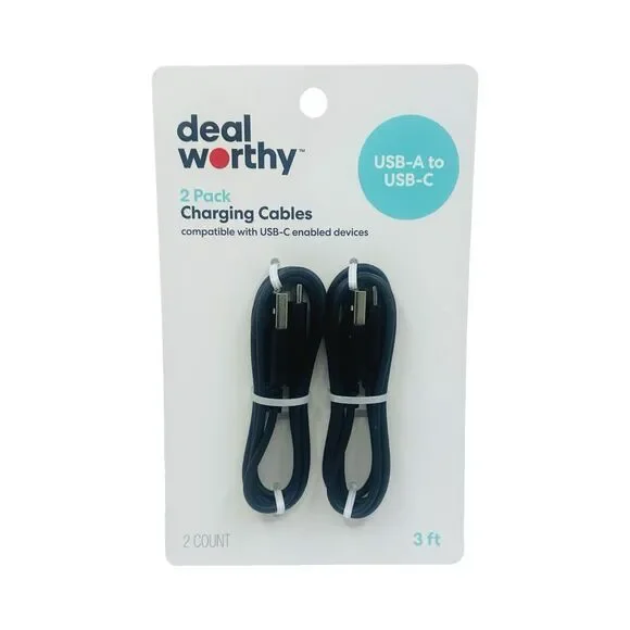 Deal Worthy 2-Pack Charging Cables - USB-A to USB-C - 3 ft