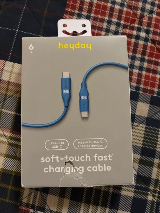 heyday Blue Soft-Touch USB-C to USB-C Fast Charging Cable