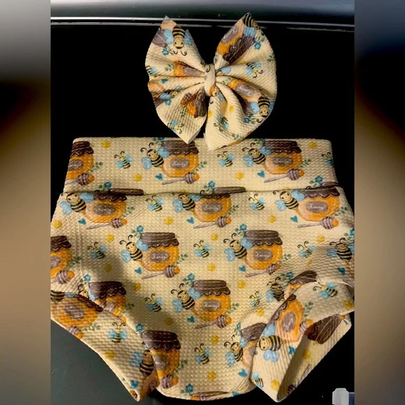 Bee-Themed Kids Bow and Diaper Cover Set