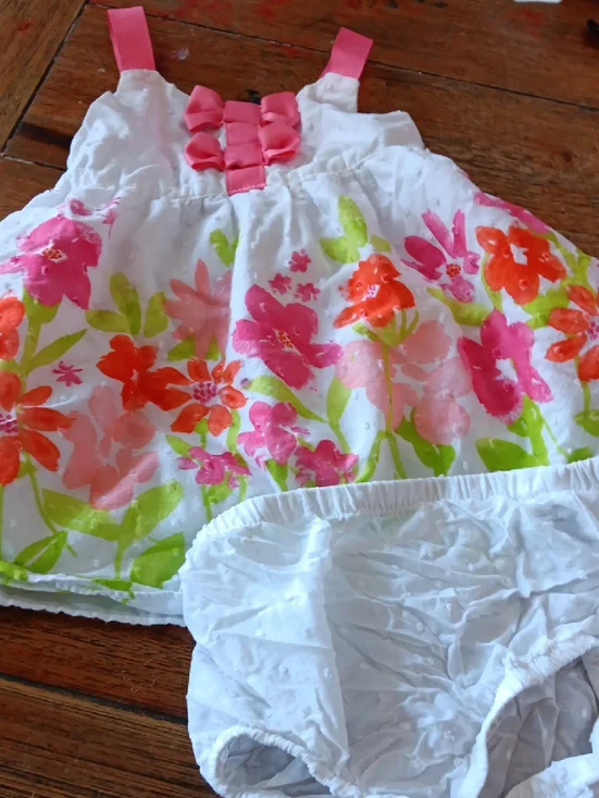 Penelope Mack White Floral Dress with Pink Straps and Multicolor Bloom And Panti