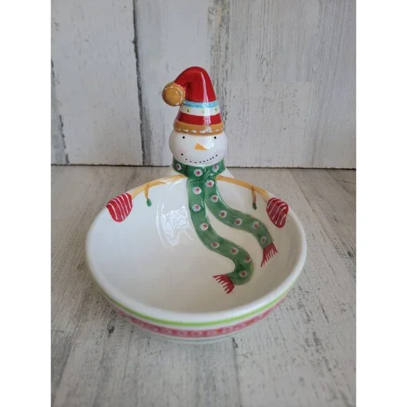 Pier 1 snowman snack bowl candy xmas home decor‎