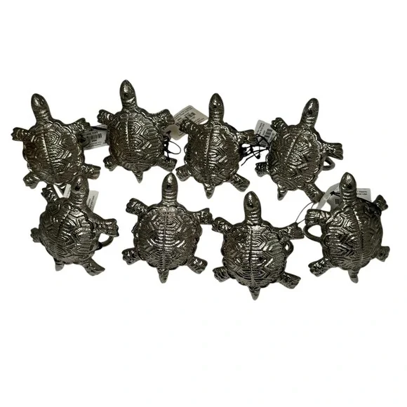 Set of 8 Pier 1 ‎ Pewter TURTLE Napkin Rings Retired NOS