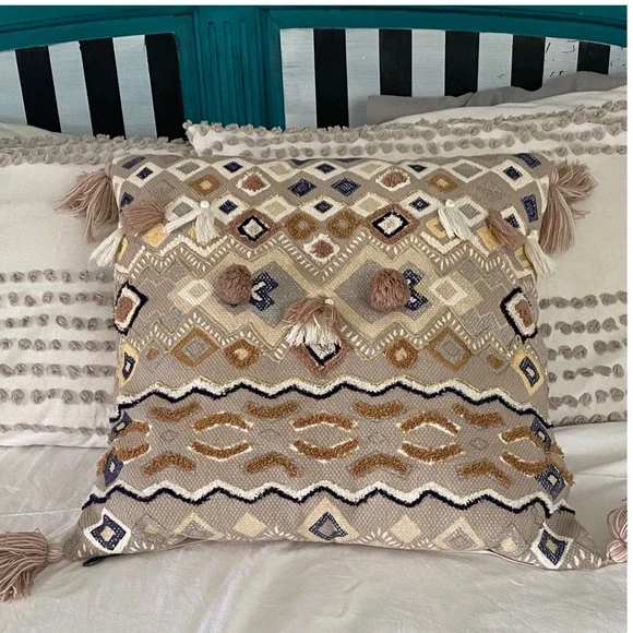 Pier 1 Imports Decorative Pillow Boho Accent Throw‎ Pillow with Tassels