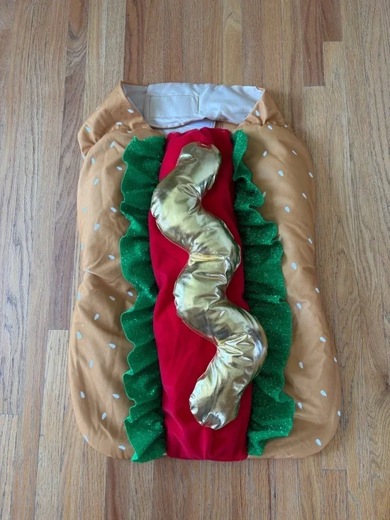 Dog Hot Dog Costume — Gold, Red & Green