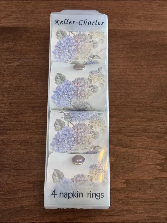 Keller-Charles Hydrangea Napkin Rings - Set of 4 (Lavender & Green)Made in Italy