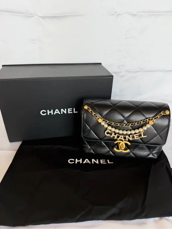 CHANEL 24A Black Lambskin Mini Flap Chanel CC Turnlock Full Set Microchipped