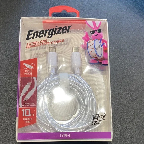 White Braided Type-C to Type C Cable - 10ft New